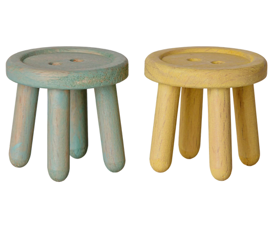 Maileg Stool set, Mouse - Mint/Light yellow