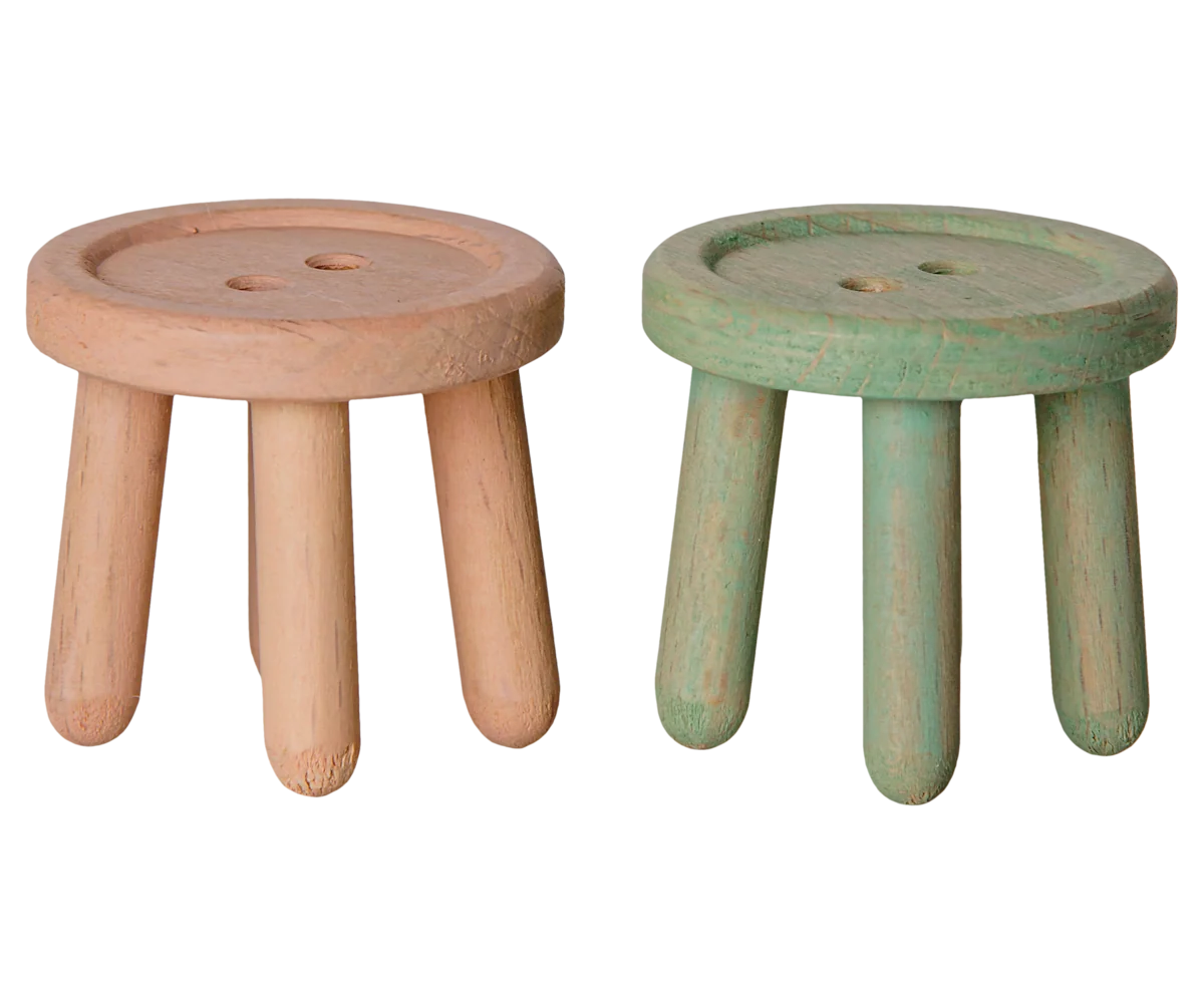 Maileg  Stool set, Mouse - Light rose/Light mint