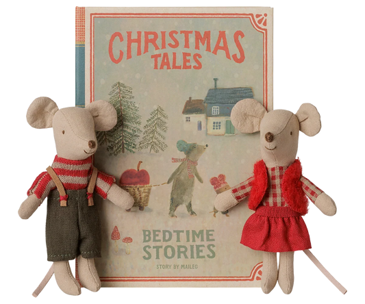 Maileg Christmas twin mice, Little sister and brother in book