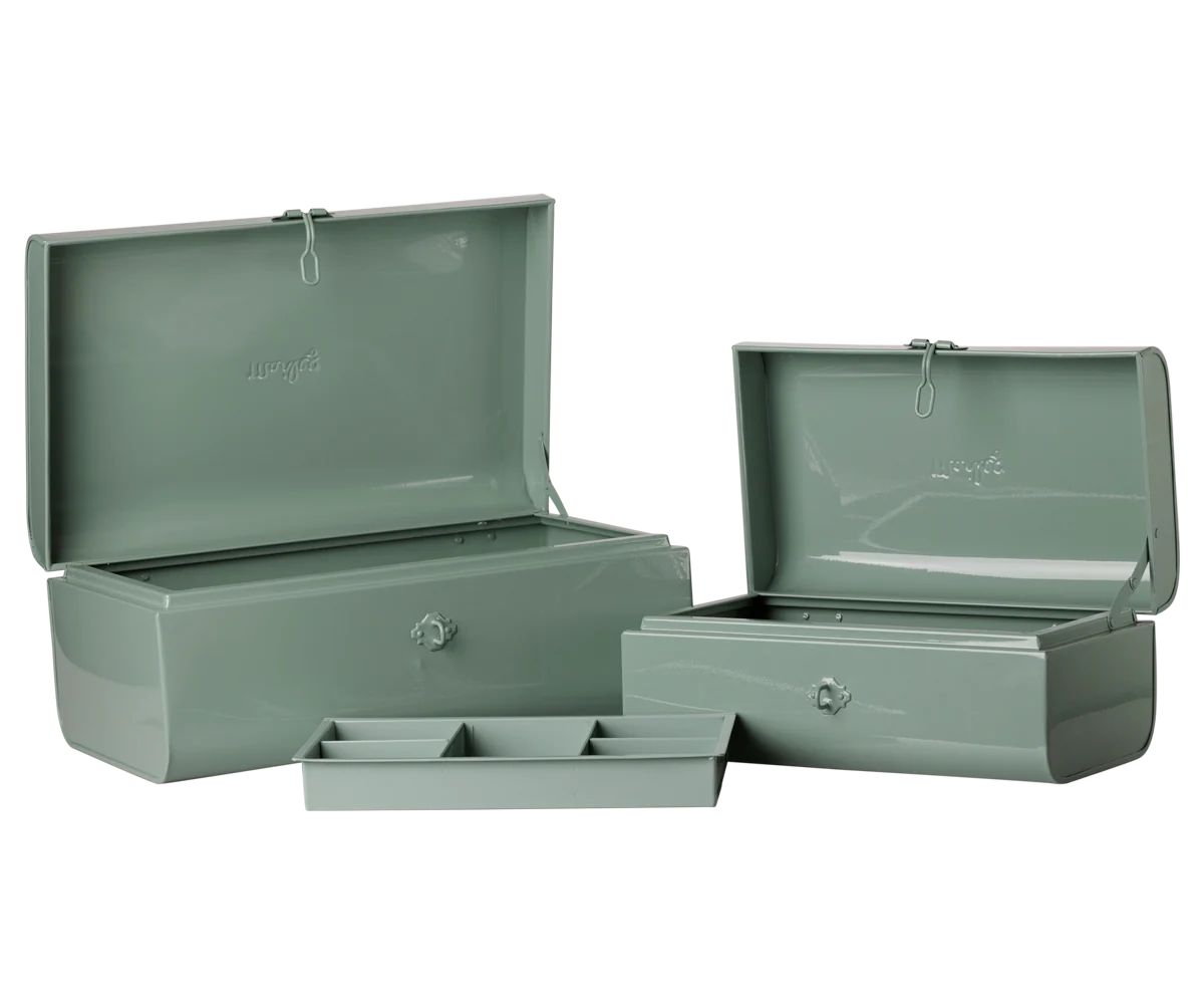 *PRE-SALE* (NOVEMBER) Maileg Storage suitcase set - Dark mint/Dark mint w. tray