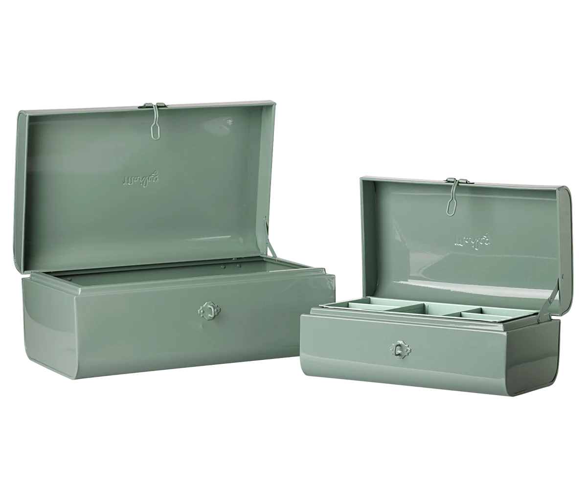 *PRE-SALE* (NOVEMBER) Maileg Storage suitcase set - Dark mint/Dark mint w. tray