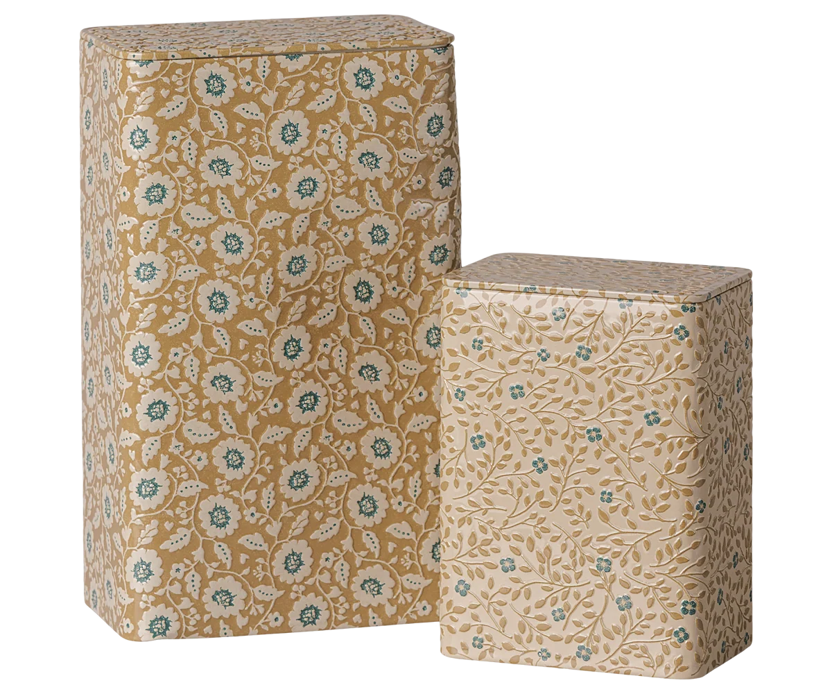 *PRE-SALE* (NOVEMBER) Maileg Metal box set - Flowers - Ocher/Blue - 2 pcs