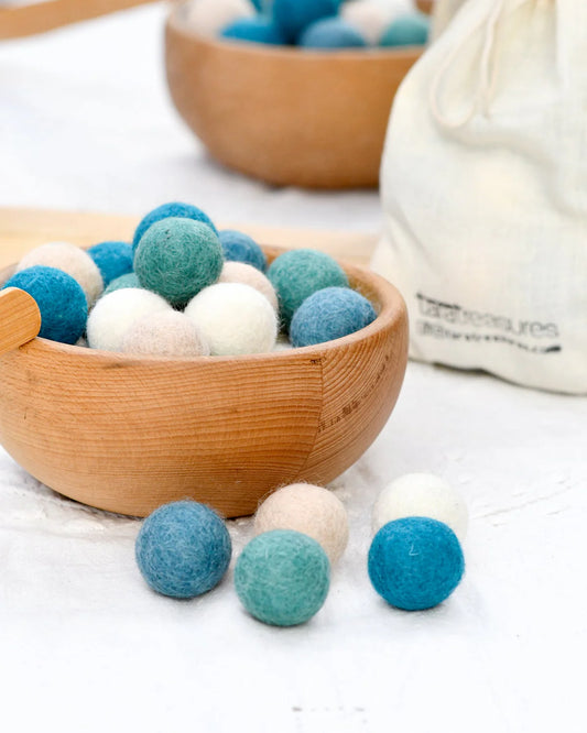 Tara Treasures Wool Felt Balls in a Pouch - Coastal Colours 3cm 30 balls