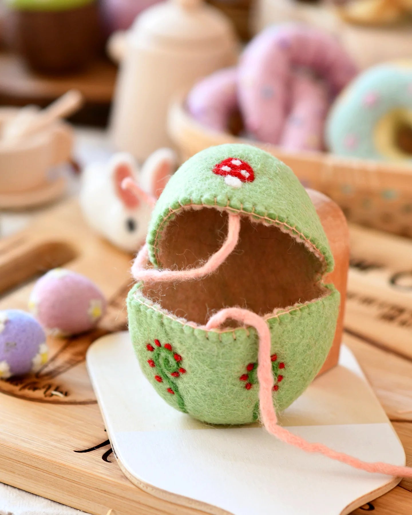 Tara Treasures Felt Egg Cover - Green With Mushroom Motif