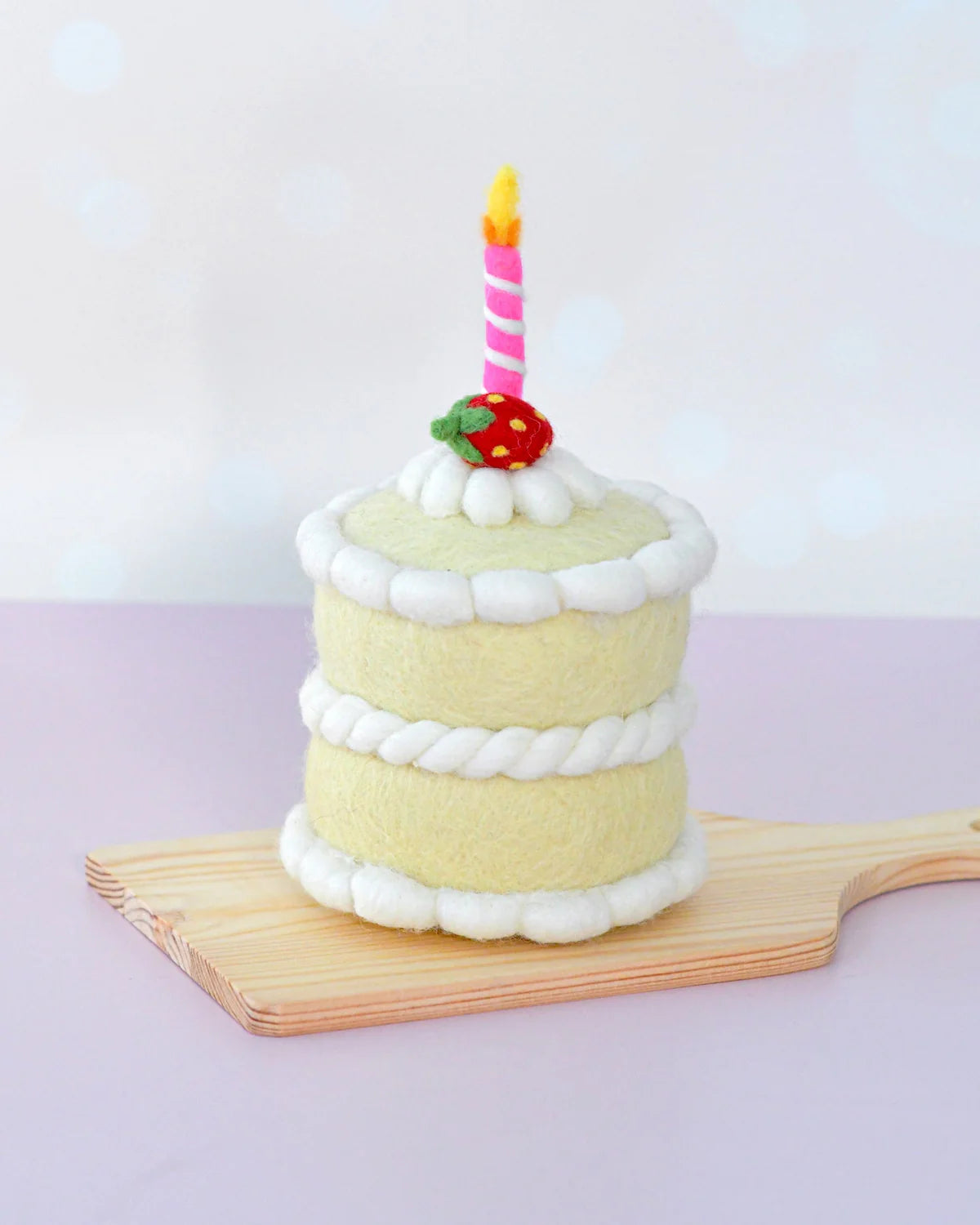 Felt Strawberry Shortcake Birthday Cake with Candle