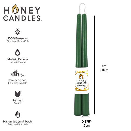 Pair of 12 Inch Forest Green Beeswax Taper Candles
