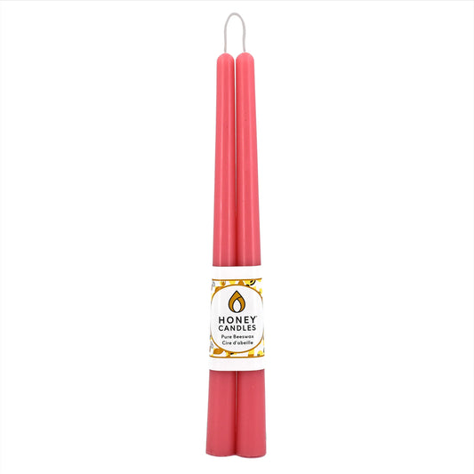 Pair of 12 Inch Paris Pink Beeswax Taper Candles
