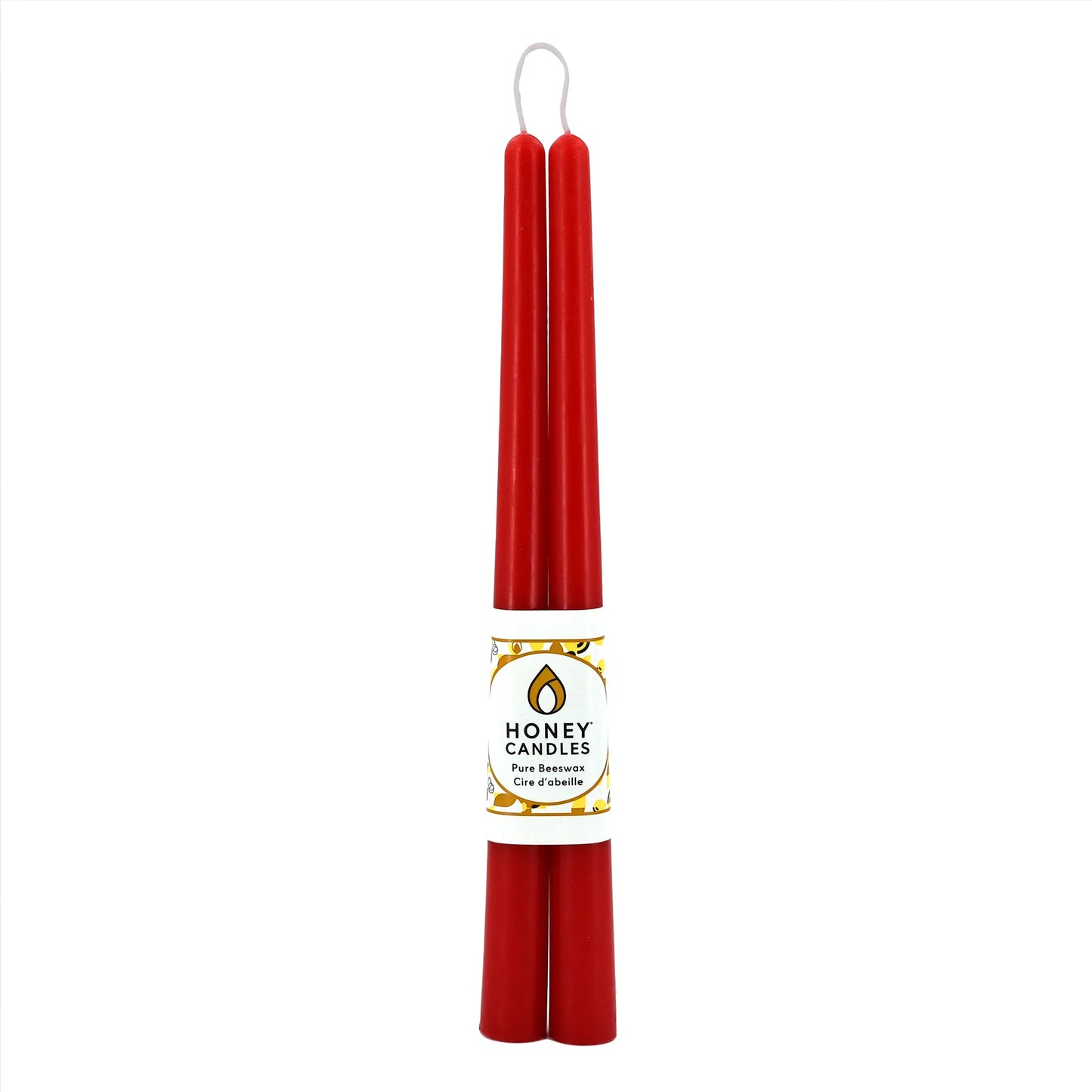 Pair of 12 Inch Red Beeswax Taper Candles