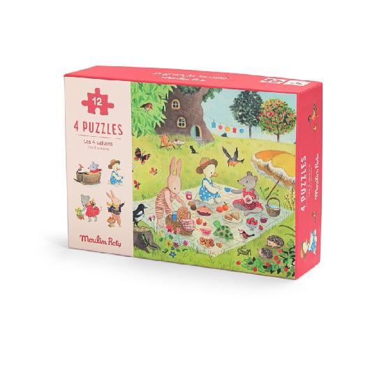 Grande Famille - Seasons Mini Puzzles 4x12pcs By Moulin Roty