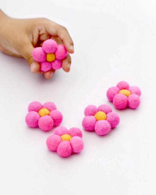 Felt Daisy Flowers (Bright Pink) - 5 Flowers