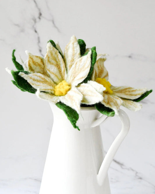 Felt White Poinsettia Flowers (Set of 3 stems)