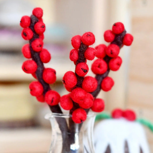 Felt Red Winter Berry Stems (Set of 3)