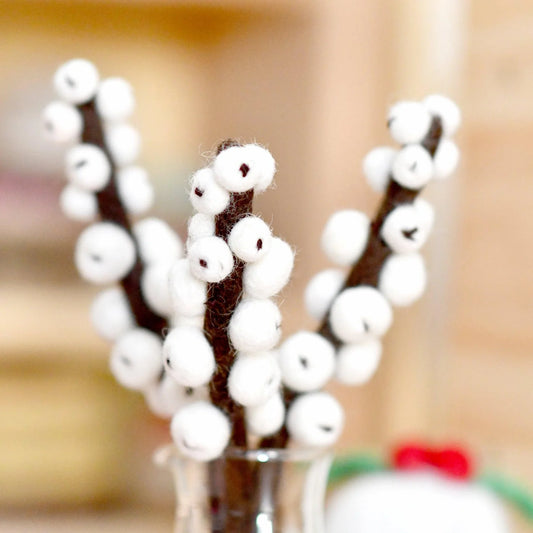 Felt White Winter Berry Stems (Set of 3)