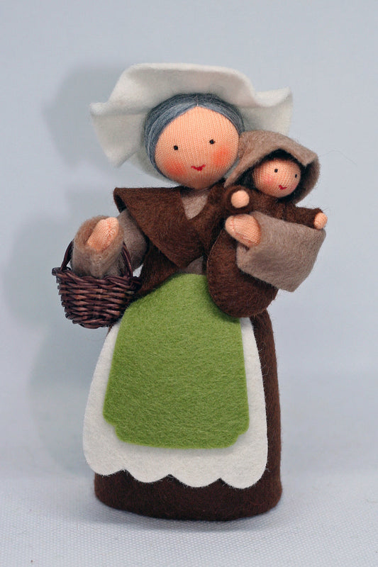 Ambrosius Mother Earth with Baby Seed | set of one standing and one wrapped miniature felt dolls