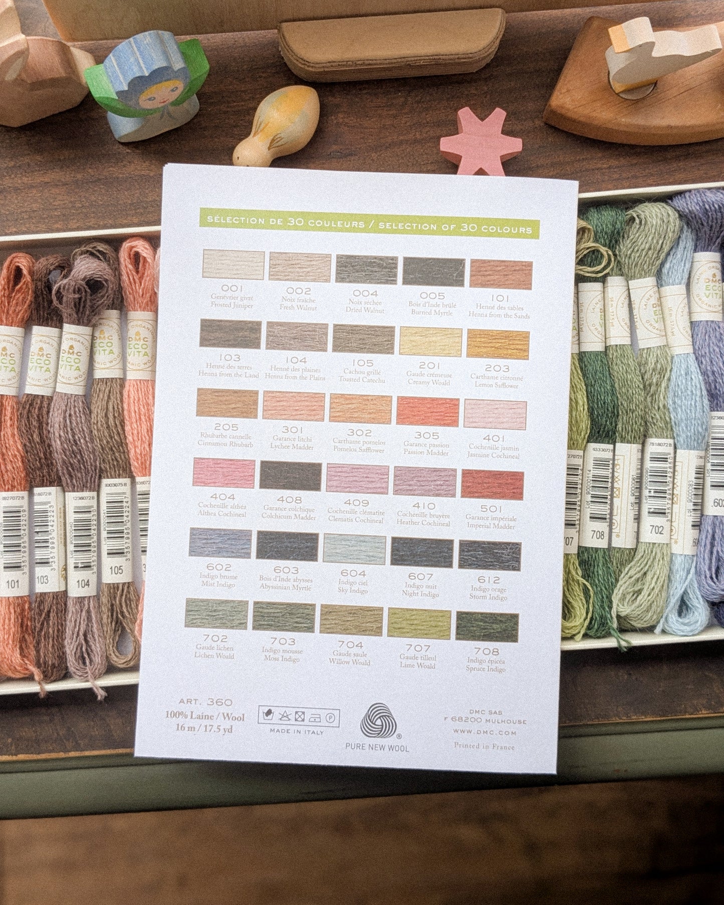 Eco Vita Collectors Box of Naturally Dyed Organic Wool Embroidery Thread | 30 Skeins