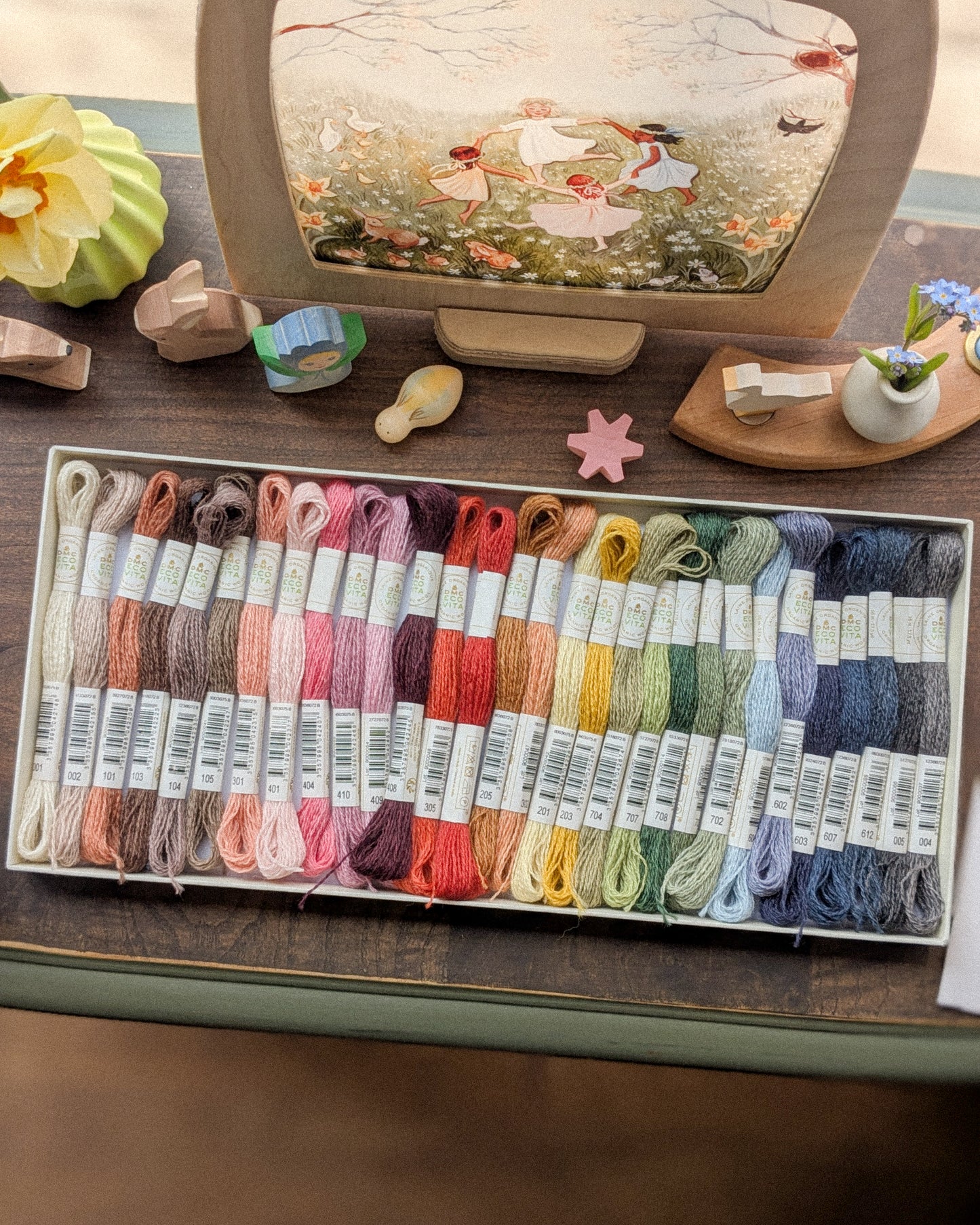 Eco Vita Collectors Box of Naturally Dyed Organic Wool Embroidery Thread | 30 Skeins