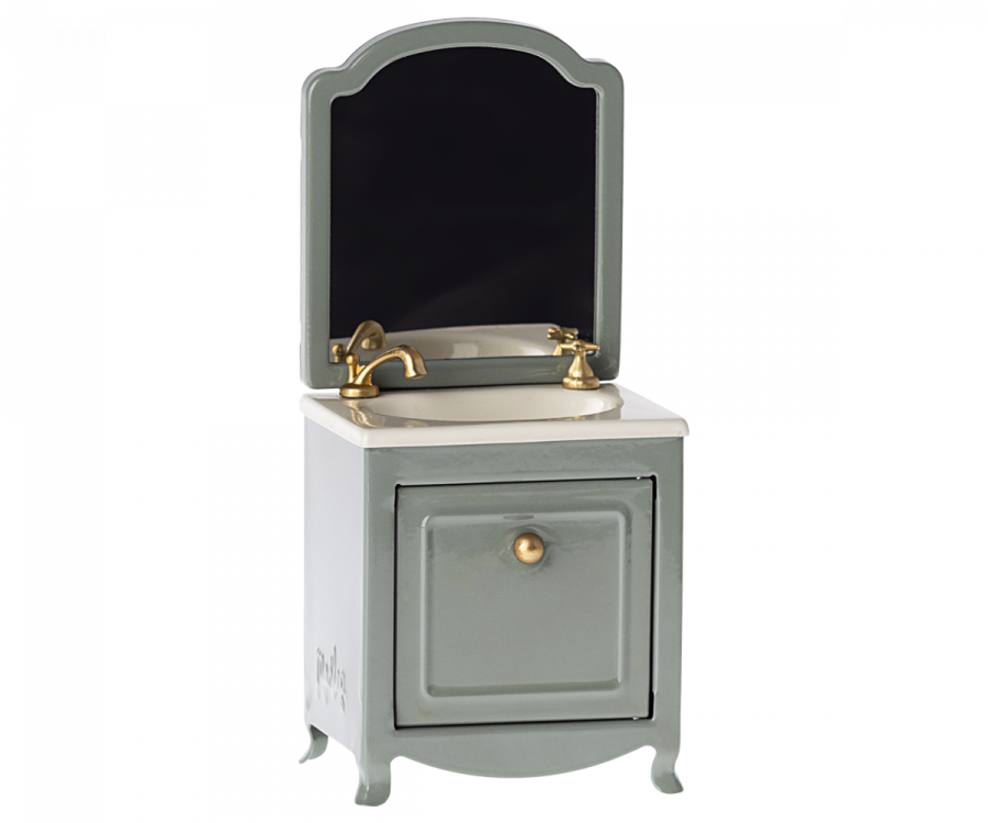 Maileg Sink dresser with mirror, Mouse - Dark mint