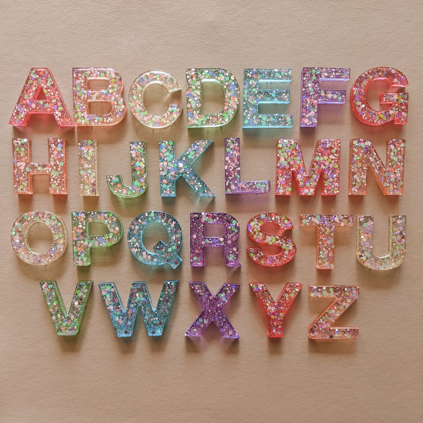 Rainbow Glitter Resin Letters