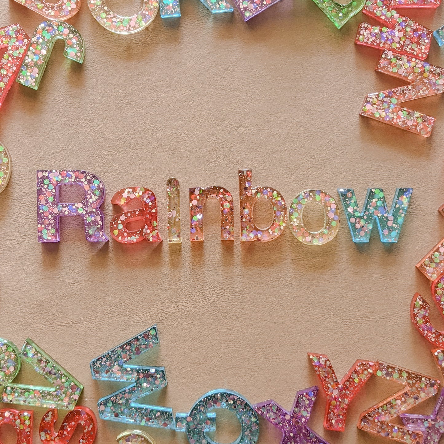 Rainbow Glitter Resin Letters