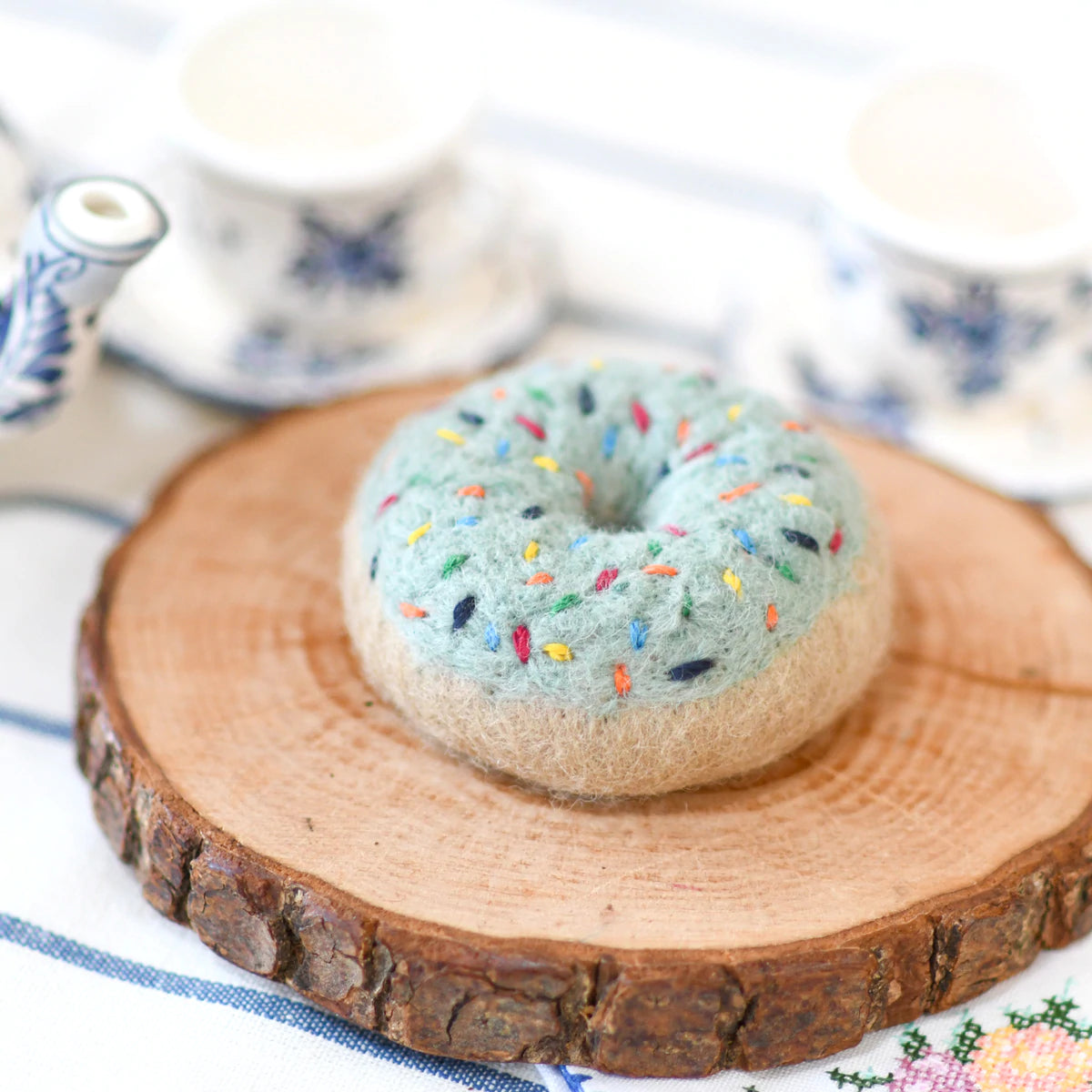 Felt Doughnut (Donut) with Blue Vanilla Frosting and Rainbow Sprinkles