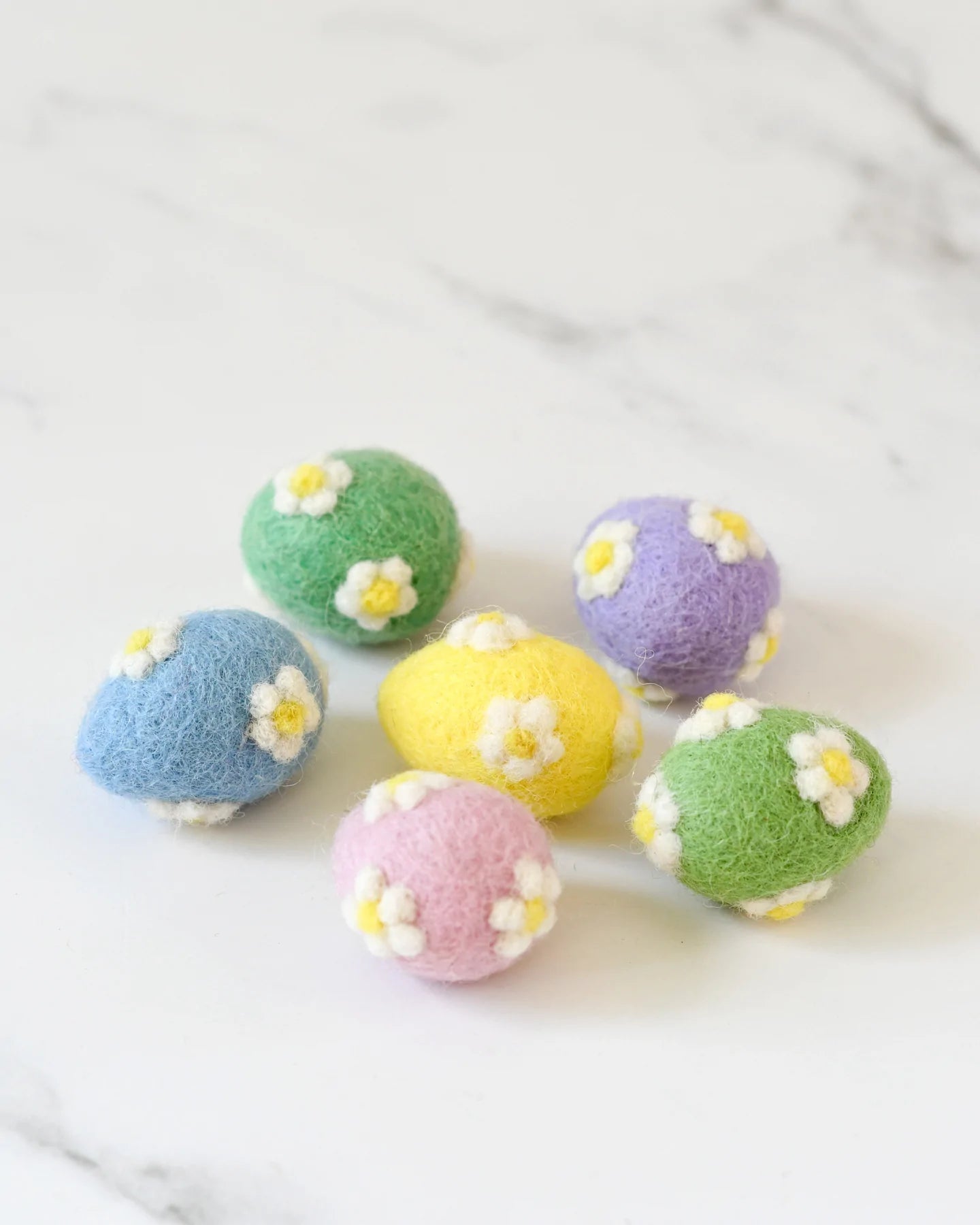 Tiny Felt Pastel Eggs with Flowers (Set of 6)