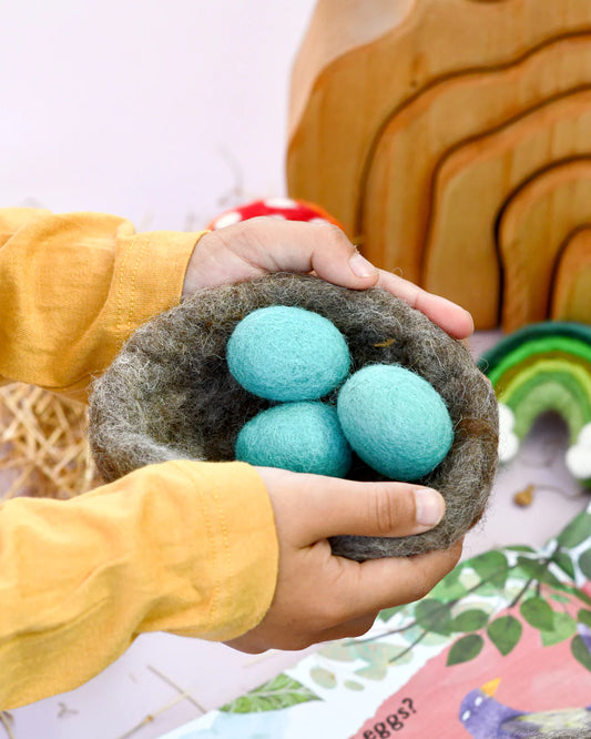 Tara Treasures Felt Nest with 3 Blue Robin Eggs