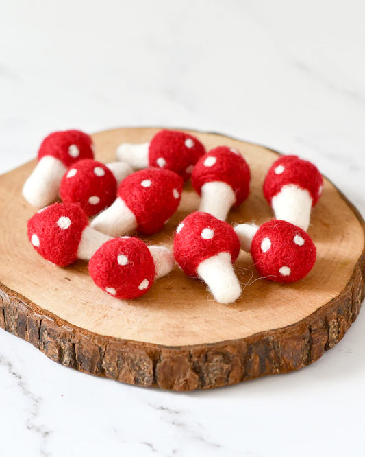 Felt Red Mushrooms - 10 Mushrooms