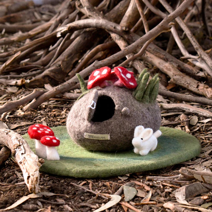 PRESALE |  Tara Treasures Felt Fairy Toadstool House with Rabbit Toy
