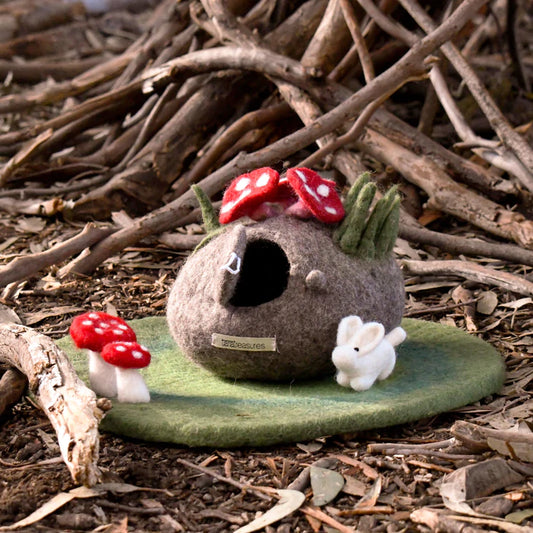 Tara Treasures Felt Fairy Toadstool House with Rabbit Toy